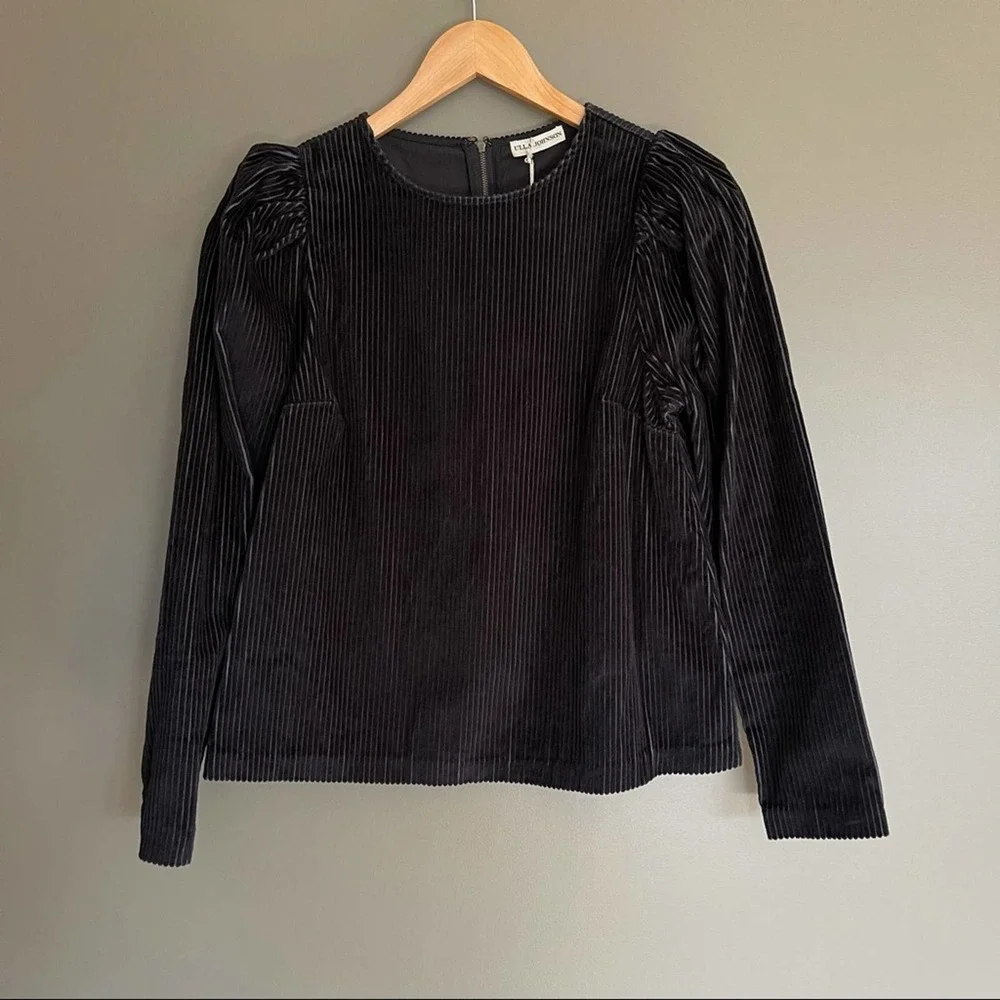 NWT Ulla‎ Johnson Finn Top Round Neck Corduroy Sweater In Black Size 4